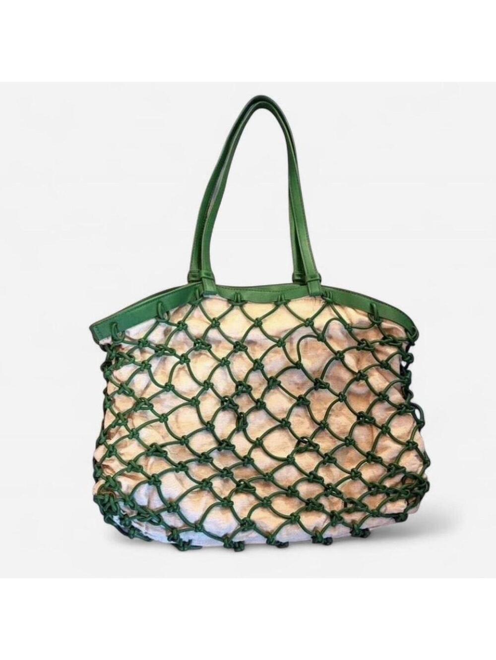 Green and cream mesh tote bag with a unique, boho vibe #festivalvibes